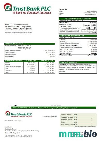 Bangladesz Bank Trust wyciąg z kredytu hipotecznego szablon Word i PDF